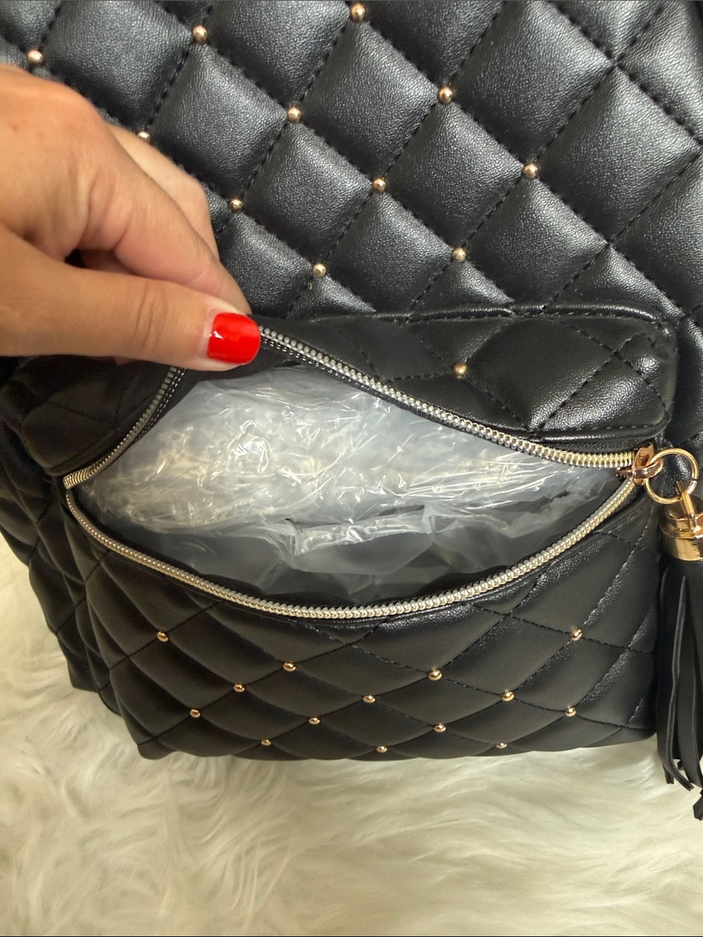 NWT Claire’s Black Quilted Mini Backpack Gold Studded Faux Leather Bag - Picture 4 of 10
